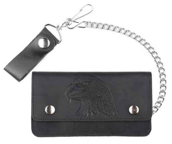 Genuine Leather Men's 7 in Eagle Oil Tanned Biker Chain Wallet, Black BW829-40 - Wisconsin Harley-Davidson