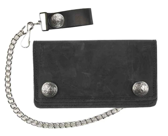 Genuine Leather Men's 6 in Biker Chain Wallet w/ Buffalo Snaps, Black UB410 - Wisconsin Harley-Davidson