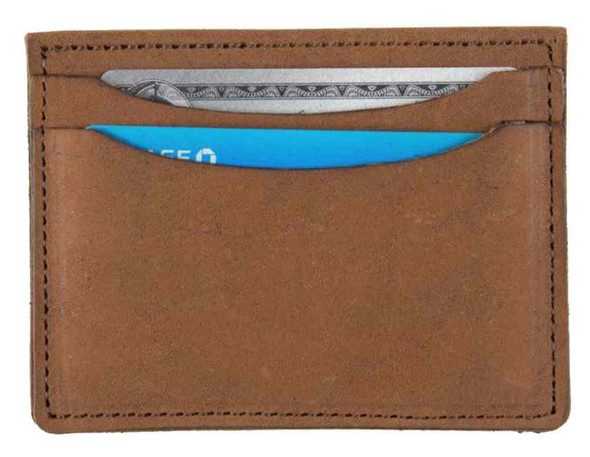 Genuine Leather Men's Double Sided Card Case Wallet, Brown Biker Leather PU955 - Wisconsin Harley-Davidson