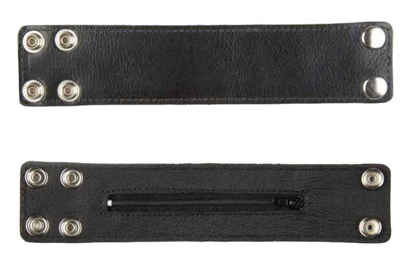 Genuine Leather Men's Zippered Money Wrist Cuff, Biker Style Black Leather WW-2B - Wisconsin Harley-Davidson