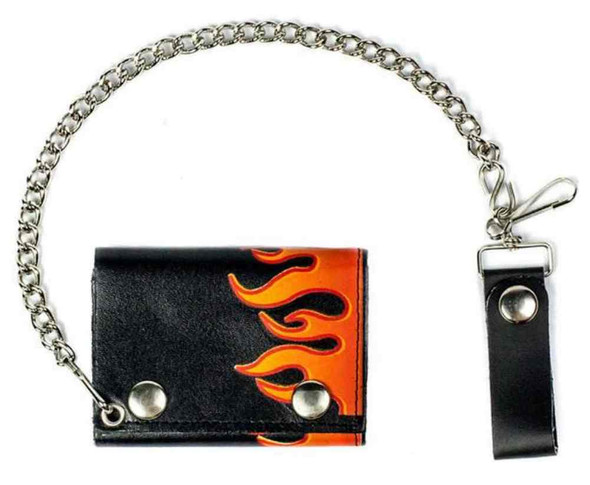 Motorcycle Men's Side Flames Tri-Fold Biker Chain Wallet, Black TC304C-130o - Wisconsin Harley-Davidson