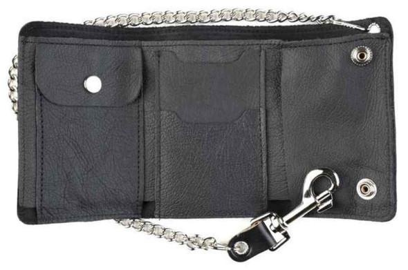 Genuine Leather Men's XL Tri-Fold Biker Chain Wallet w