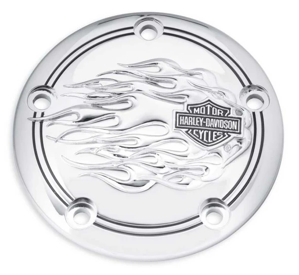 Harley-Davidson Bar & Shield Flames Timer Cover, Fits Twin-Cam Models 32964-06 - Wisconsin Harley-Davidson