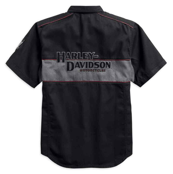 Harley-Davidson® Men's Iron Block Short Sleeve Woven Shirt, Black