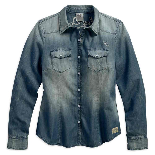 Harley-Davidson Women's Genuine Classic Denim Long Sleeve Shirt 99159-17VW - Wisconsin Harley-Davidson