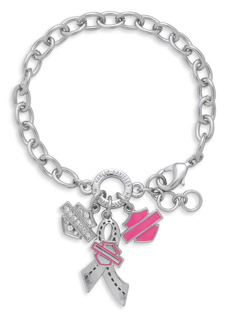 Harley-Davidson Women's Pink Label Bar & Shield Ribbon Charm Bracelet 99563-17VW - Wisconsin Harley-Davidson