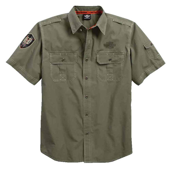 Harley-Davidson Men's Shadow Eagle Poplin Short Sleeve Woven Shirt 96423-17VM - Wisconsin Harley-Davidson