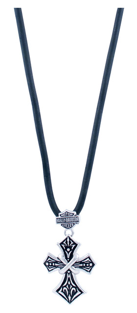 Harley-Davidson Men's Tribal Cross B&S Necklace w/ Rubber Cord HDN0346-22 - Wisconsin Harley-Davidson