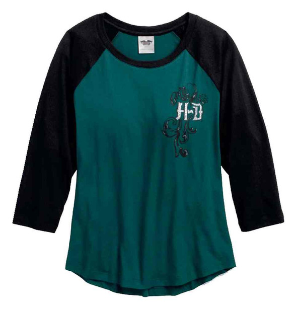 Harley-Davidson Women's Colorblocked Raglan Sleeves Sleep Tee, Teal 97782-17VW - Wisconsin Harley-Davidson