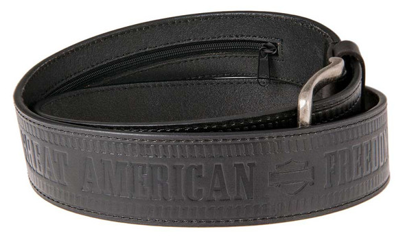 Harley-Davidson Men's Zipper Money Belt Genuine Leather Belt HDMBT11190-BLK - Wisconsin Harley-Davidson
