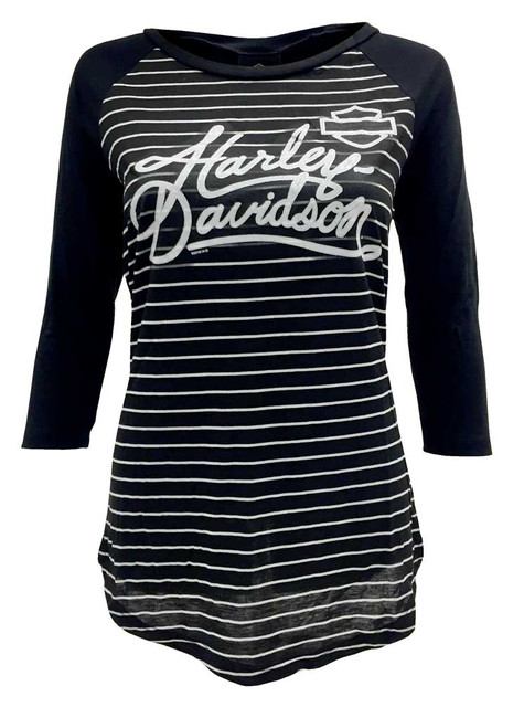 Harley-Davidson Women's H-D Raglan 3/4 Sleeves Striped Tee, Black 5K34-HB76 - Wisconsin Harley-Davidson
