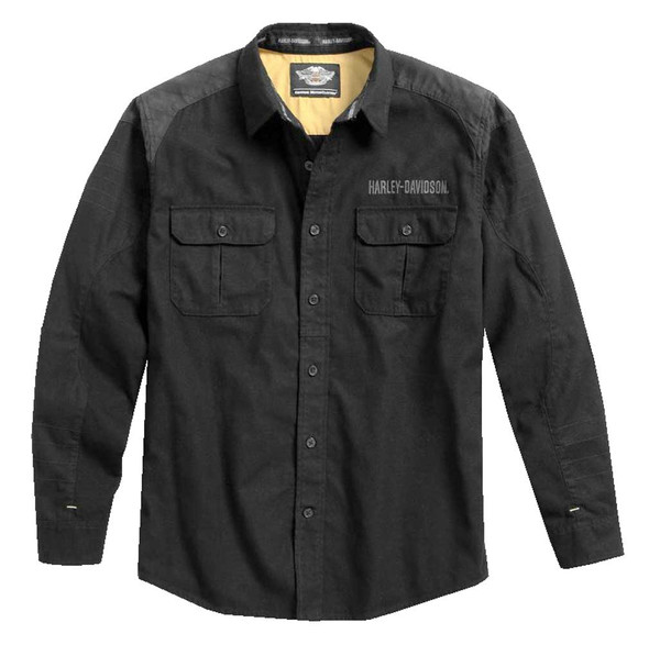 Harley-Davidson Men's Brushed Twill Long Sleeve Woven Shirt, Black 96457-17VM - Wisconsin Harley-Davidson