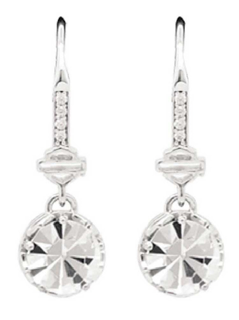 Harley-Davidson Women's Big Bling Clear Crystal Dangle Earrings, Silver HDE0422 - Wisconsin Harley-Davidson