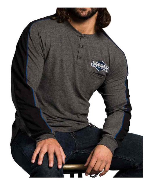 Harley-Davidson Men's Colorblocked Premium Pocket Henley Shirt HU22-HC53 - Wisconsin Harley-Davidson