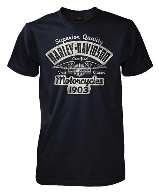 Harley-Davidson Men's Certified Distressed Graphic Short Sleeve T-Shirt, Navy - Wisconsin Harley-Davidson