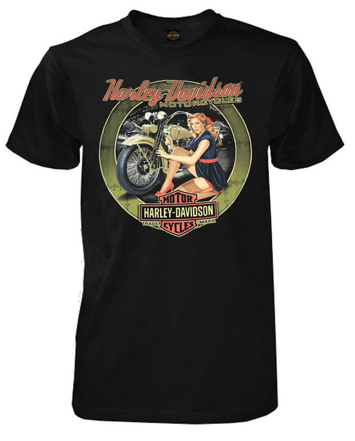 Harley-Davidson Men's Retro Mechanic Pinup Short Sleeve T-Shirt, Solid Black - Wisconsin Harley-Davidson