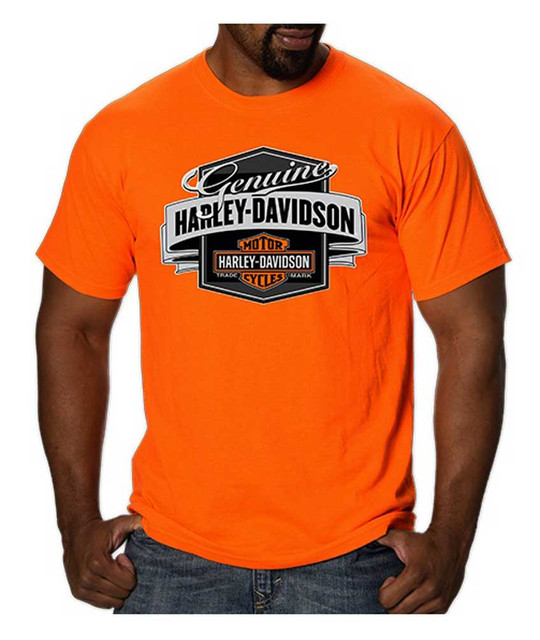 Harley-Davidson Men's Genuine Label B&S Short Sleeve T-Shirt, Safety Orange - Wisconsin Harley-Davidson