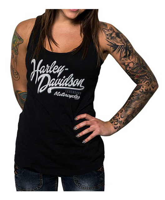 Harley-Davidson Women's Yesterday H-D Script Scoop Sleeveless Tank Top, Black - Wisconsin Harley-Davidson