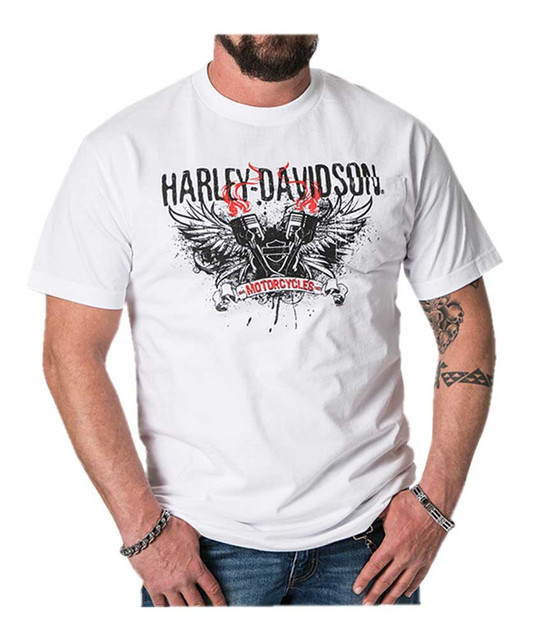 Harley-Davidson Men's Spike Fire Piston Chest Pocket Short Sleeve T-Shirt, White - Wisconsin Harley-Davidson