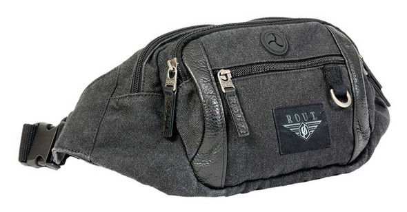 ROUT Voyager Waistpack, Washed Black Cotton Canvas & Leather Trim RC10576 - Wisconsin Harley-Davidson