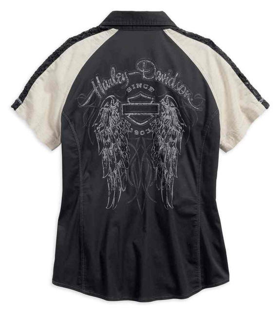 Harley-Davidson® Women's Lace Accent Zip Front Short Sleeve