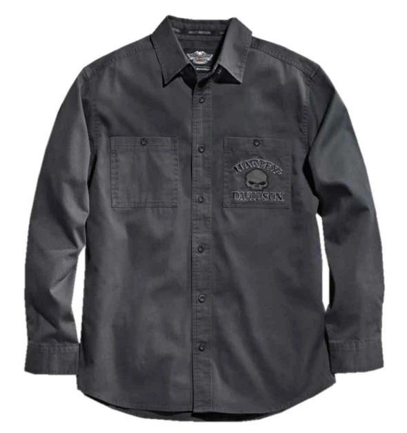 Harley-Davidson Men's Willie G Skull Long Sleeve Woven Shirt, Gray 99027-17VM - Wisconsin Harley-Davidson