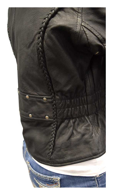 Redline Women's Mid-Weight Goat Leather Motorcycle Jacket, Black L