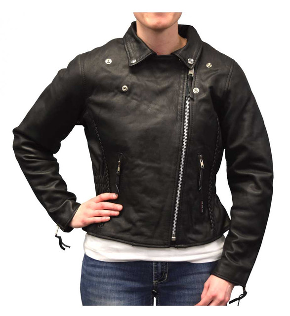Redline Women's Mid-Weight Goat Leather Motorcycle Jacket, Black L