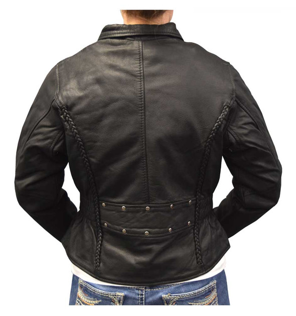 Redline Women's Mid-Weight Goat Leather Motorcycle Jacket, Black L