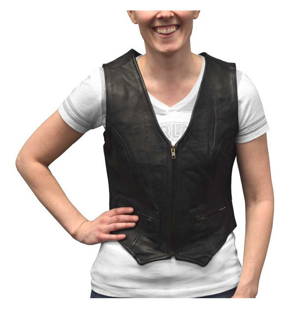 Redline Leather Women's Zip Front Leather Motorcycle Riding Vest, Black LEV-222 - Wisconsin Harley-Davidson
