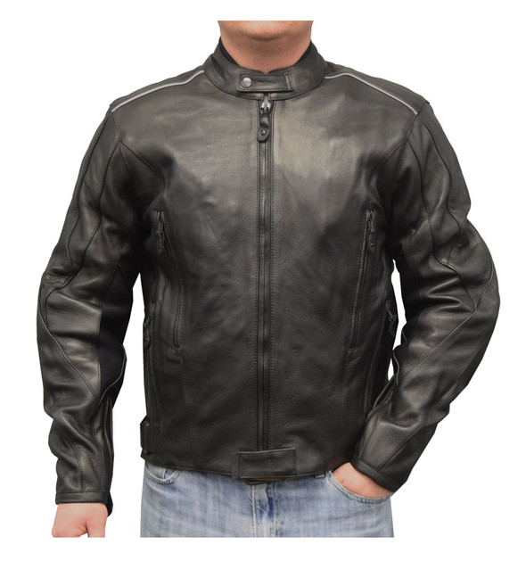 Redline Men's Cowhide Leather Reflective Piping Jacket, Black & White M-TOURING - Wisconsin Harley-Davidson
