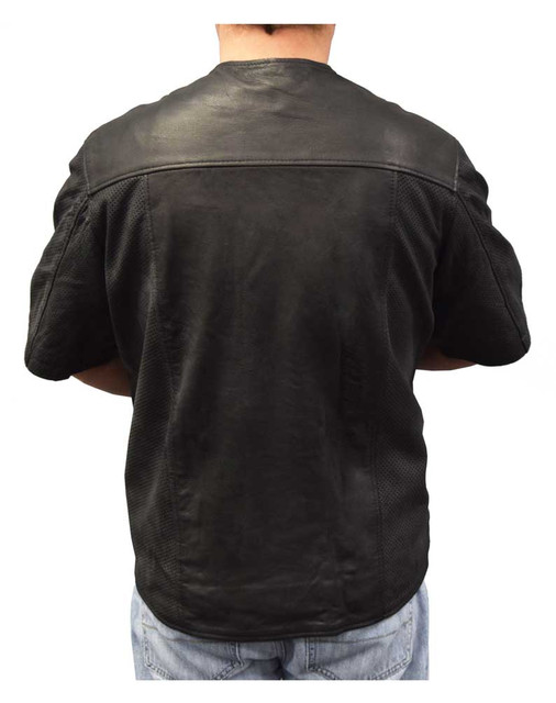 Redline Men's Perforated Soft Goat Skin Leather Short Sleeve Snap