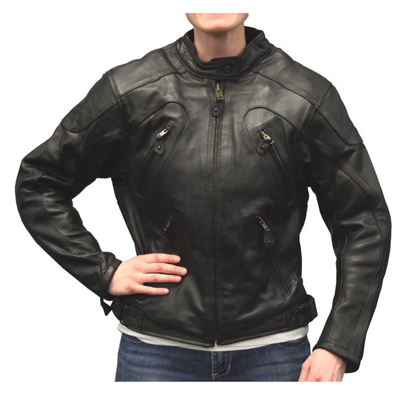 Redline Women's Goat Skin Leather w/ Removable Armor Motorcycle Jacket L-36 - Wisconsin Harley-Davidson