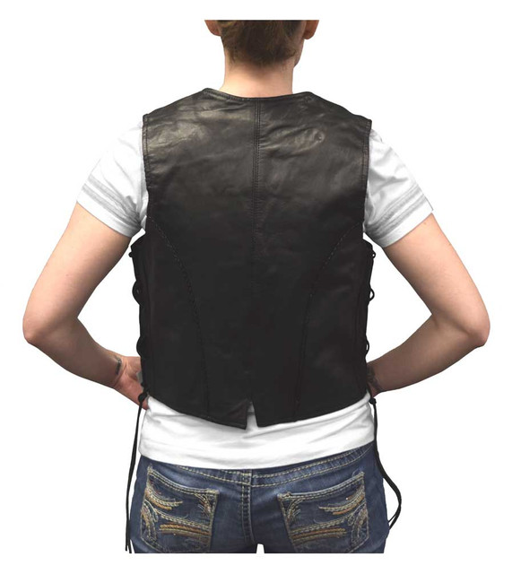 Redline Leather Women's Side Lace Goat Leather Motorcycle Vest