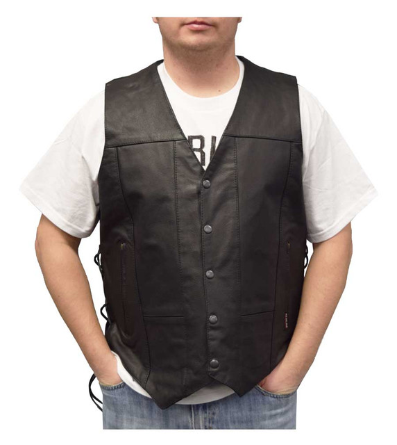 Redline Leather Men's Buffalo Leather 10 Pocket Motorcycle Vest, Black M-2240 - Wisconsin Harley-Davidson