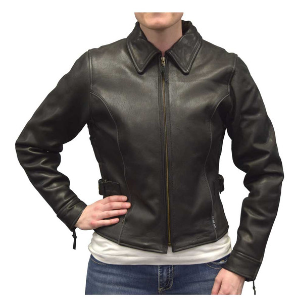 Redline Women's Goat Leather Black Reflective Piping Motorcycle Jacket L-3250BR - Wisconsin Harley-Davidson