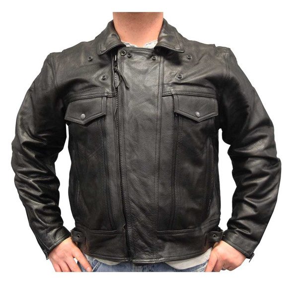 Redline Men's Leather Zipper Touring Motorcycle Riding Jacket