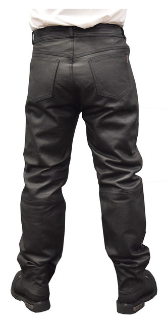 Redline Mens Classic Black Easy Fit Leather Motorcycle Fully Lined Pants  M-1500