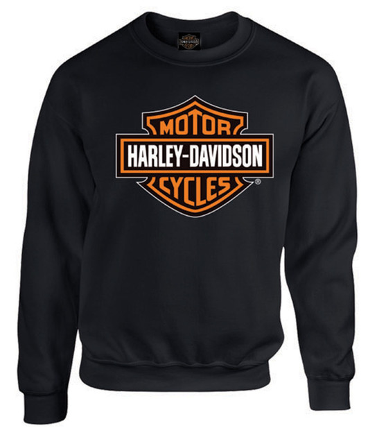 Harley-Davidson Mens Bar & Shield Long Sleeve Crew Neck Fleece Sweatshirt, Black - Wisconsin Harley-Davidson