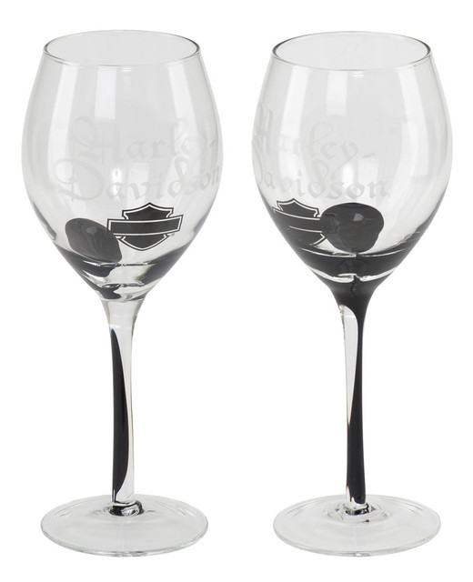 Harley-Davidson Silhouette Bar & Shield Wine Glass Set, 12 oz. HDL-18767 - Wisconsin Harley-Davidson