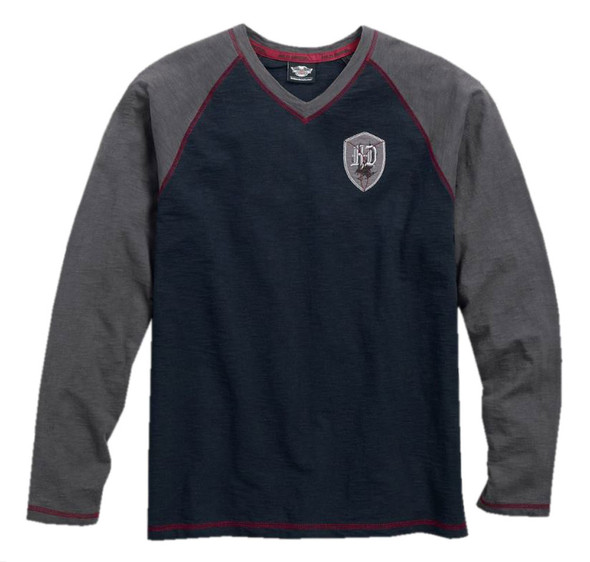 Harley-Davidson Men's Eagle Patch Raglan Long Sleeve Shirt, Asphalt 96401-17VM - Wisconsin Harley-Davidson