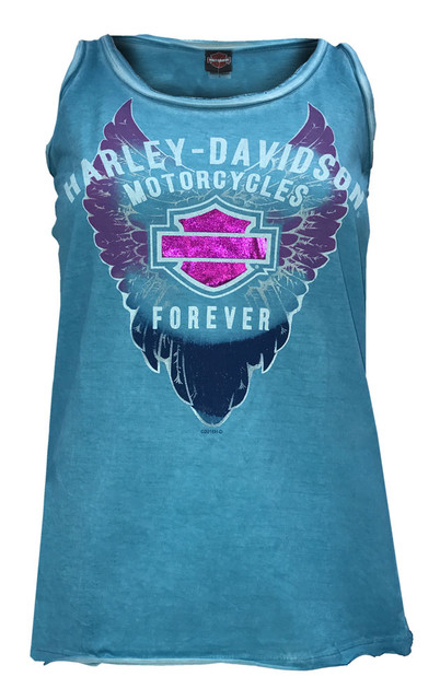 Harley-Davidson Women's Tattered Wings B&S Sleeveless Tank Top, Blue Moon - Wisconsin Harley-Davidson