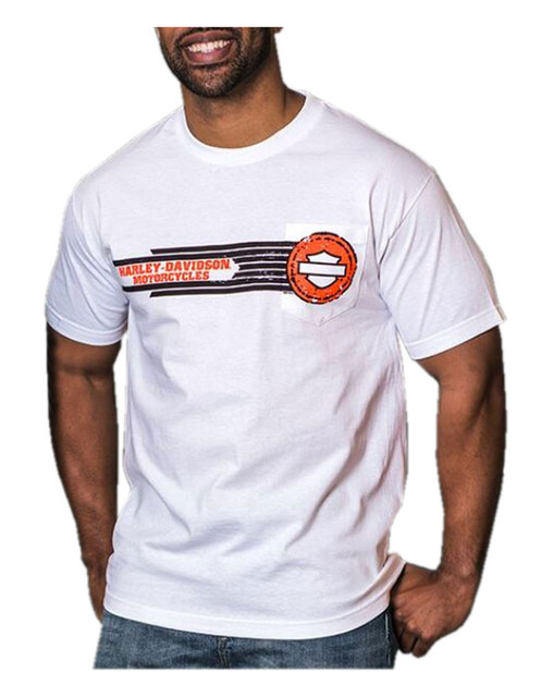 Harley-Davidson Mens Tread Bar & Shield Short Sleeve Chest Pocket T-Shirt, White - Wisconsin Harley-Davidson