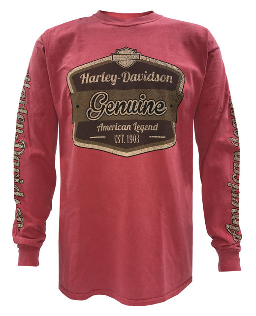Harley-Davidson Men's Distressed American Legend Long Sleeve Shirt, Crimson Red - Wisconsin Harley-Davidson