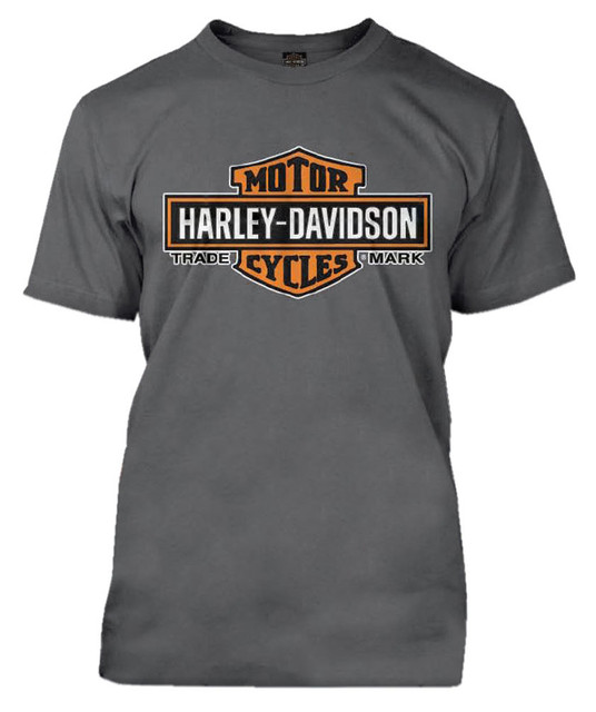 Harley-Davidson Men's Elongated Bar & Shield Short Sleeve Tall T-Shirt, Charcoal - Wisconsin Harley-Davidson