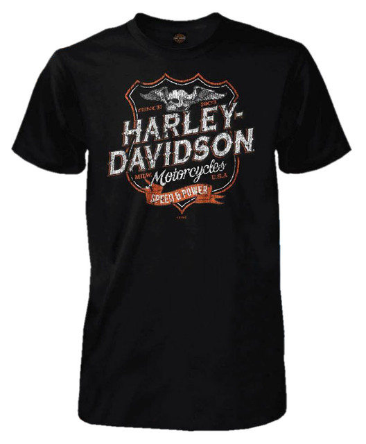 Harley-Davidson Men's Destination Shield Short Sleeve Tall T-Shirt, Solid Black - Wisconsin Harley-Davidson