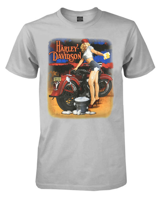 Harley-Davidson Men's Suds Sexy Pinup Short Sleeve Crew Neck T-Shirt, Silver - Wisconsin Harley-Davidson