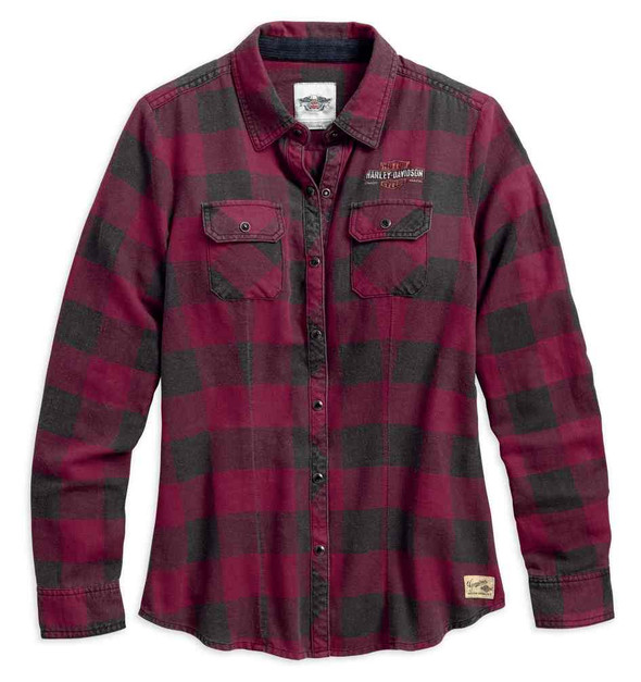 Harley-Davidson Women's Genuine Laced Yoke Plaid Long Sleeve Shirt 99109-17VW - Wisconsin Harley-Davidson