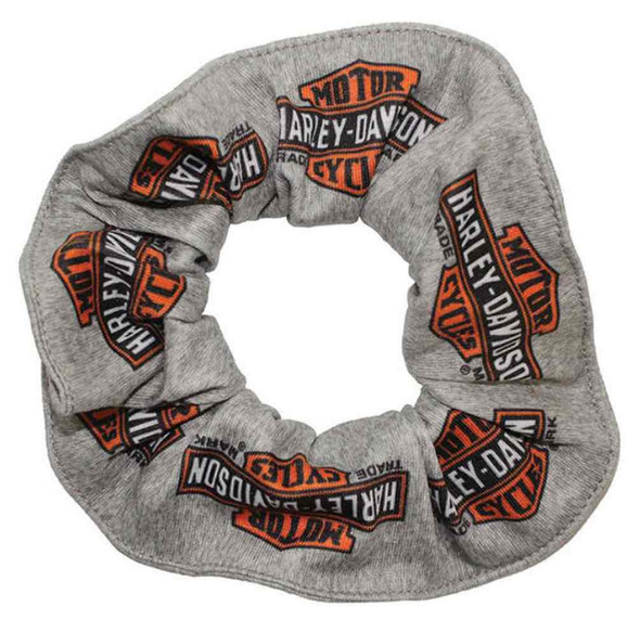 Harley-Davidson Women's Long Bar & Shield Logos Hair Scrunchie, Gray HS31254 - Wisconsin Harley-Davidson