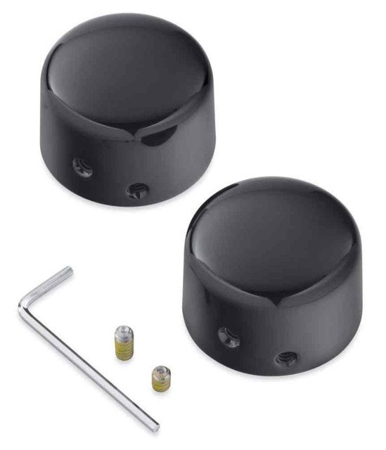 Harley-Davidson Front Axle Nut Covers, VRSC Models, Die-Cast Black 43000026 - Wisconsin Harley-Davidson